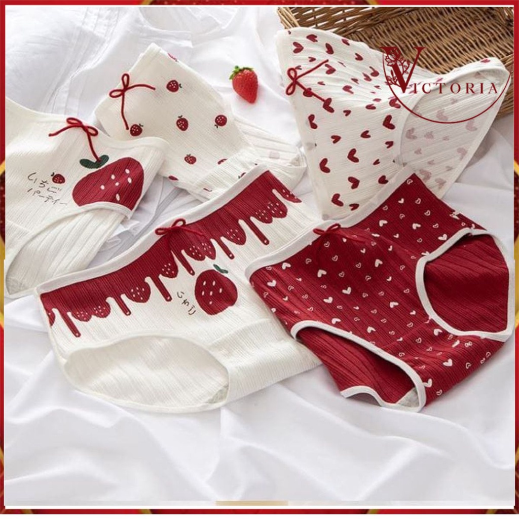 Victoria Celana Dalam Wanita Import Dewasa Korea Motif Imut Katun Merah 2083