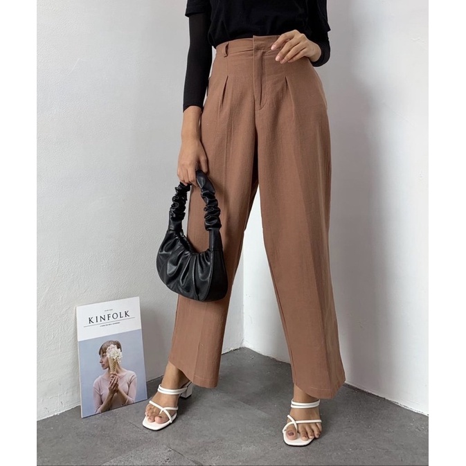 Celana Linen Highwaist / Kulot panjang katun linen wanita / linen Pants / celana putih hitam kece