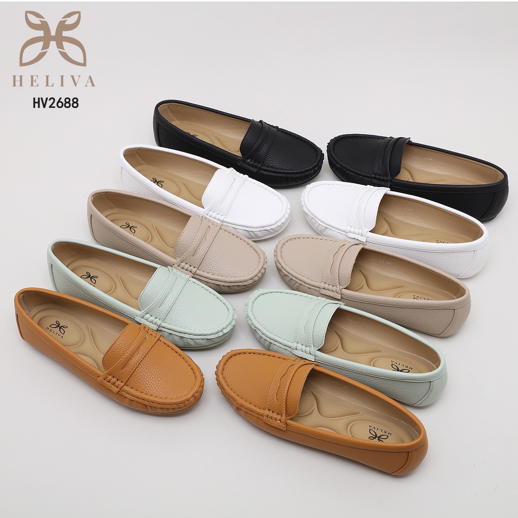 ALEYNA HELIVA Sepatu Bahan Kulit Tebal Togo Jeruk Loafers Ujung Bulat Polos Original Brand HV2688