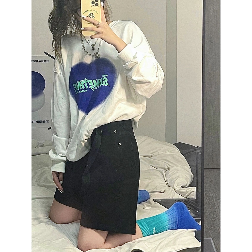 Sweater Blue Love kaos oversize baju korean style wanita ootd A0786