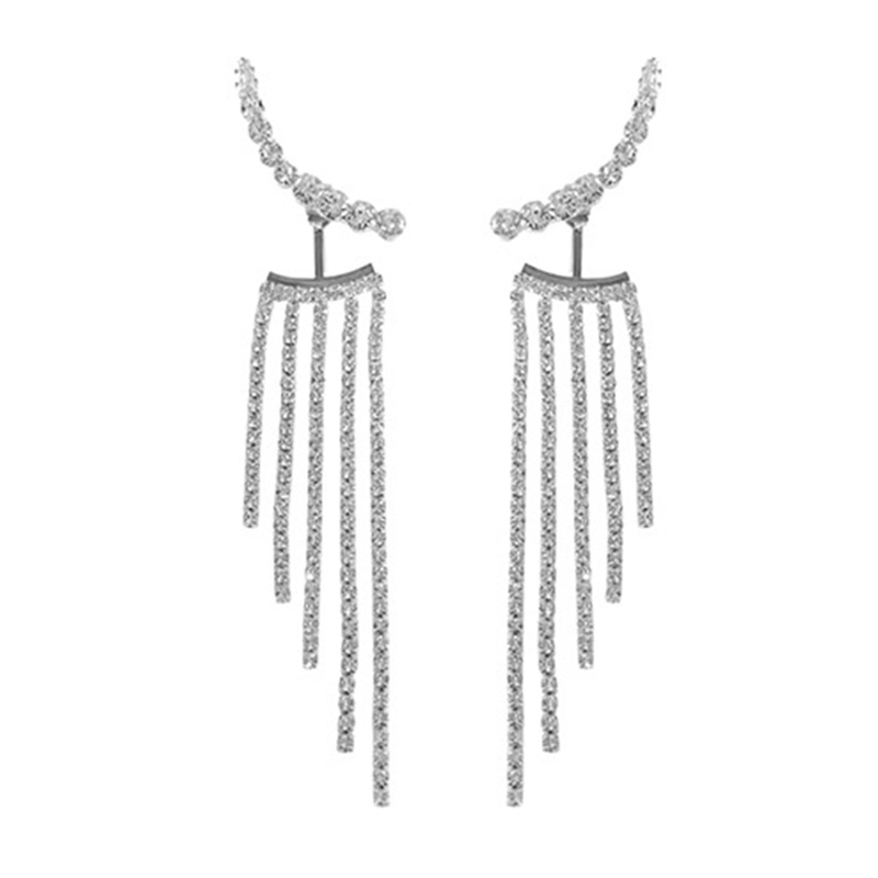 Korea Temperamen Rumbai Panjang Trendi Desain Fashion Penuh Berlian Imitasi Anting Pesta Perhiasan Bijoux Hadiah Indah