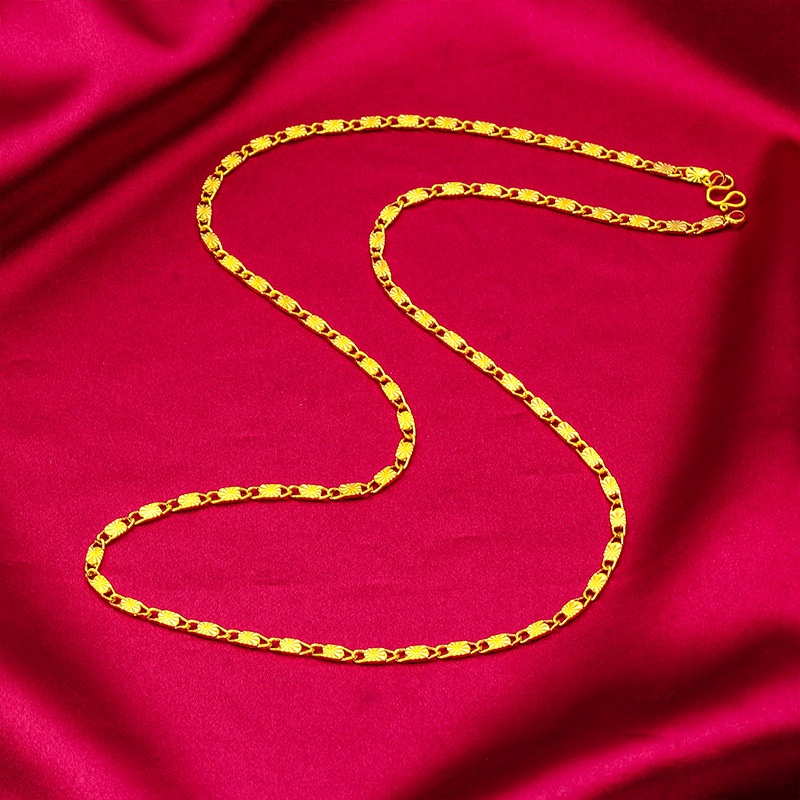 Goldkingdom Perhiasan Fashion Emas Asli Kadar 375 Bangkok Aksesoris Ready Stock Lapis Emas Pinggiran Lebar Sederhana Panjang 60 cm Memutar Kalung Caterpillar