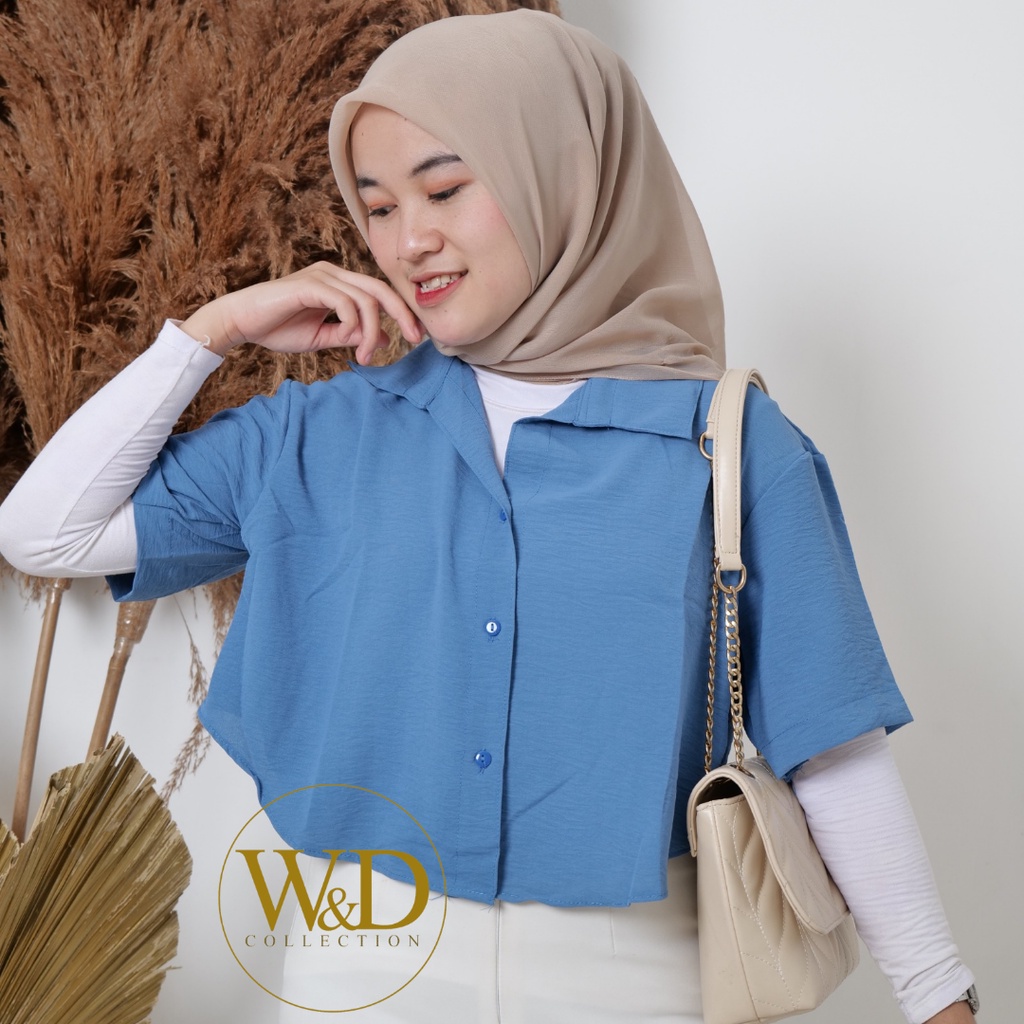 KEMEJA WANITA CROP POLOS LENGAN PENDEK CRINGKLE AIRFLOW