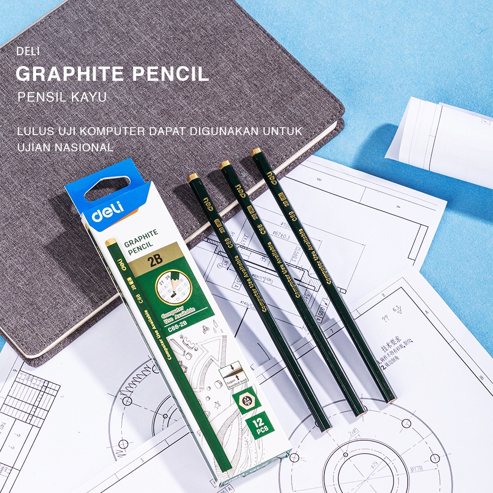 Pensil C88 2B * DELI * Graphite Pencil * Pensil Tulis * 1 Lusin 12pcs