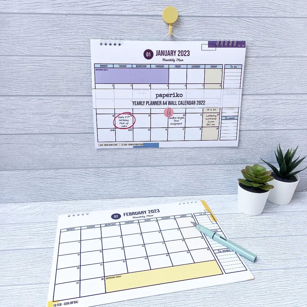 

PAPERIKO | A4 2023 Wall Planner Calendar / Kalender Dinding | CAL35S