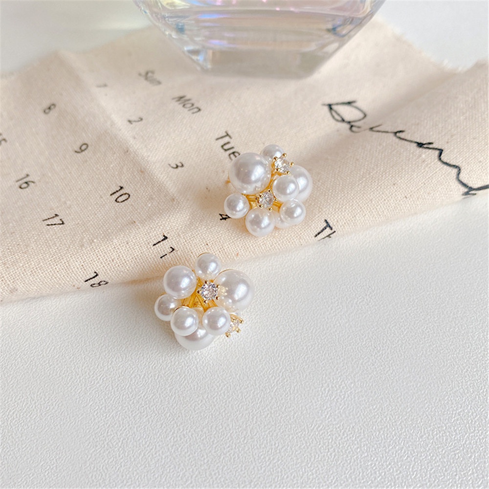 [COD Tangding] Retro Mutiara Tidak Teratur Berlian Bunga Anting Wanita Gadis Geometris Studs Earring Perhiasan Hadiah