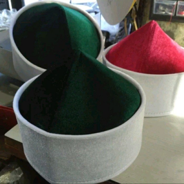 Peci/Songkok/Kopiah mesir bludru kombinasi hijau tua+putih/merah+putih - 3