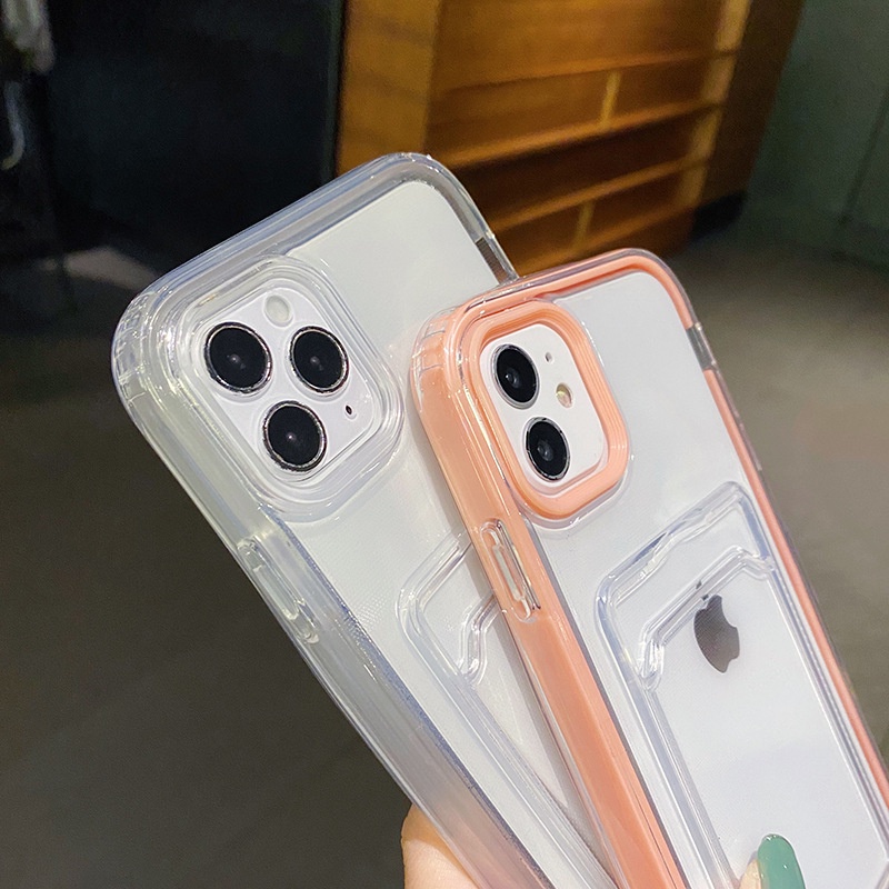 2in1 Slot Kartu Transparan Casing Ponsel Shockproof Untuk iPhone 13 11 12 Pro Max XR XS 14pro 12 13 Lembut Bening Bumper Penutup Belakang