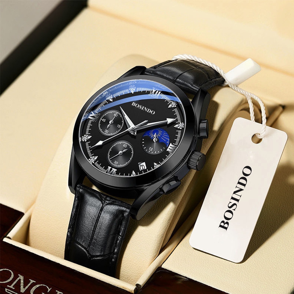 jam tangan BOSINDO C23 jam tangan pria kulit asli import terbaru kekinian fashion korea Jam tangan pria mewah jam Tangan kulit asli import TERBARU, jam cowok anti air-jam tangan unisex pria/ wanita  jam wanita mewah elegan original anti air bisa COD