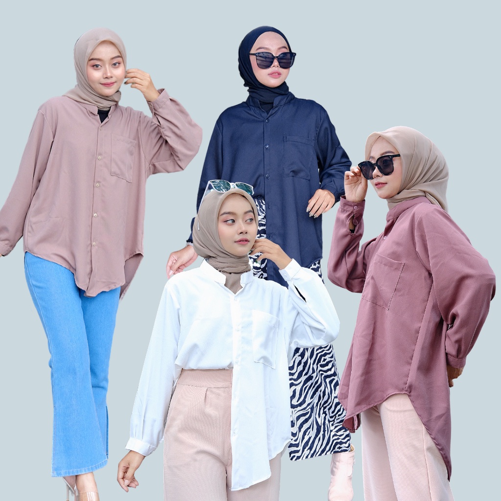 Zovy Kemeja Polos Wanita Oversize Jumbo Model Jumping Pocket Ld 120 Bahan Syakilla - Kemeja Oversize Premium Wanita Polos Basic