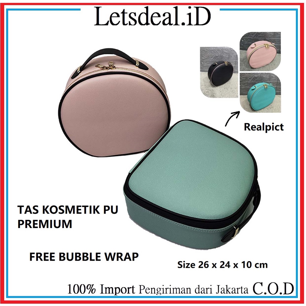 New Tas Kosmetik Tas Make up Oval PU Premium Beauty Case