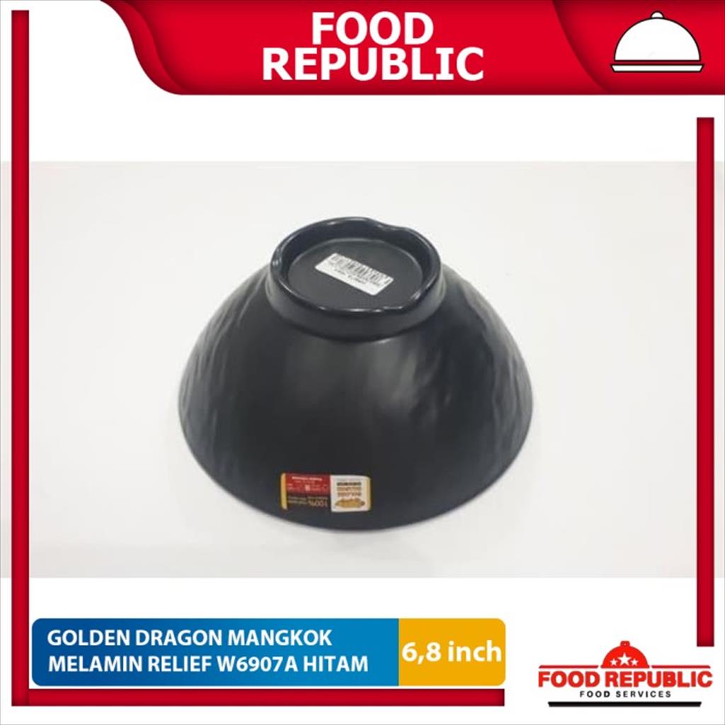 Golden Dragon Mangkok Mie 6,8 Inch Melamine Relief Batu W6907A Hitam