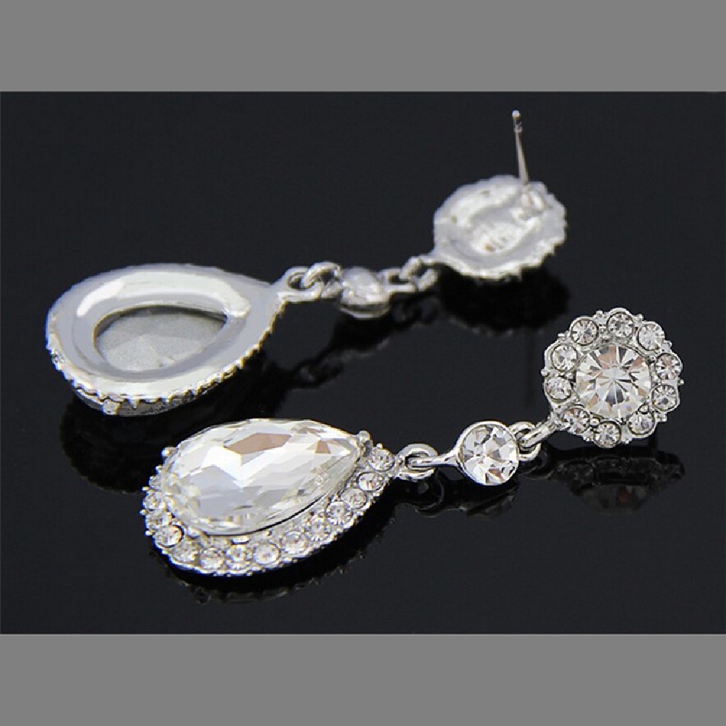 /Fashion Hot// Fashion// Wanita Pesona Berlian Imitasi Bridal Water Drop Earrings Pernikahan Kristal Stud Earings.