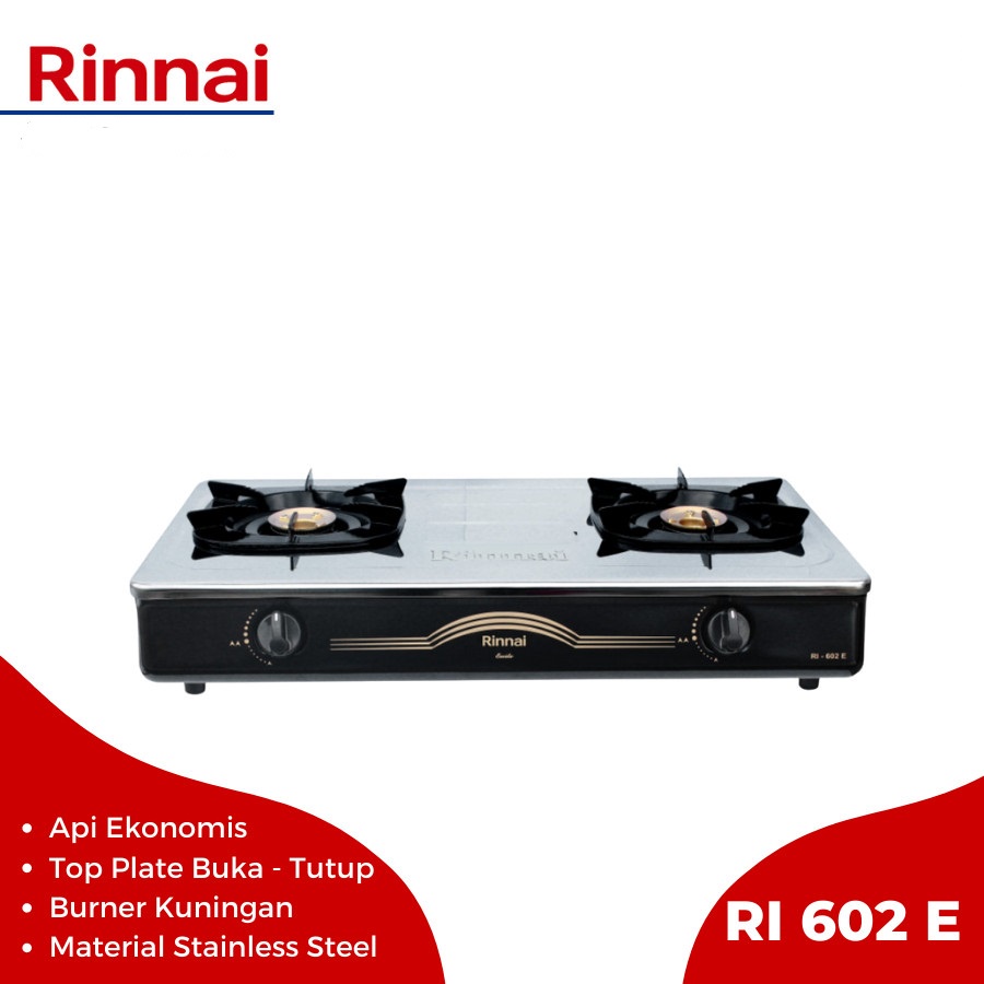 Kompor Gas Stainless 2 Tungku Rinnai RI-602E Kompor Rinai 602 E Api Ekonomis