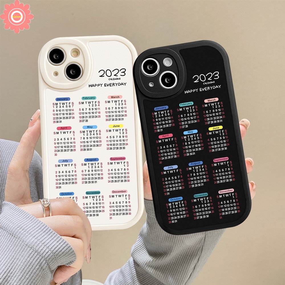 Phone Case For iPhone 11 6 6s 7 8 Plus 14 12 13 Pro Max 14Plus XR X XS MAX SE 2020 Couple Happy Everyday 2023 Calendar Soft TPU Lens Protector Back Cover