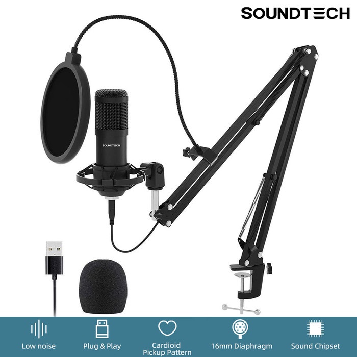 SOUNDTECH USB Microphone Mic Condenser Recording Streaming Podcast PC