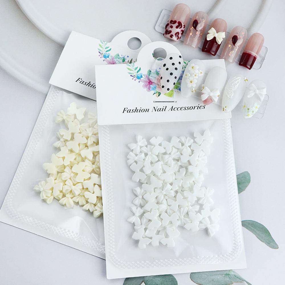 Mxbeauty Bow Nail Dekorasi Wanita Jepang Resin Warna Solid Hiasan Kuku 3D Nail Jewelry