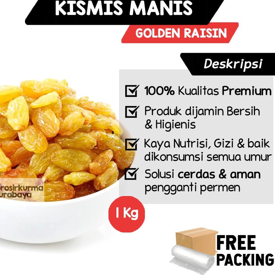 

12.12 HARGA GROSIR Kismis Asam Manis 1Kg Golden Raisin Enak & Fresh Cocok Untuk Oleh-oleh Haji Umroh Camilan Sehat 