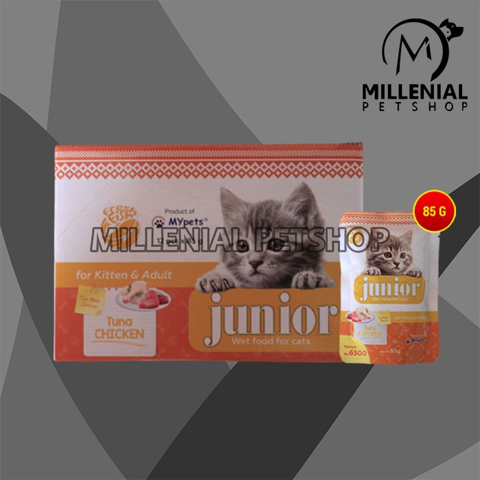 Makanan Kucing Junior Wet Food Pouch 85 Gram Grosir Dus isi 12 Pcs