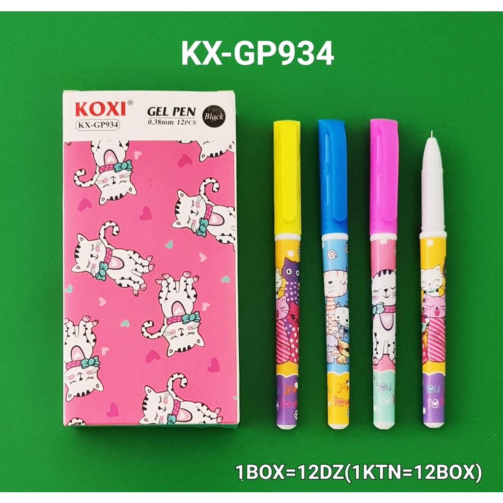 Pulpen Gel Koxi Motif Kucing KX-GP934 0.38 mm Hitam Isi 12 pcs