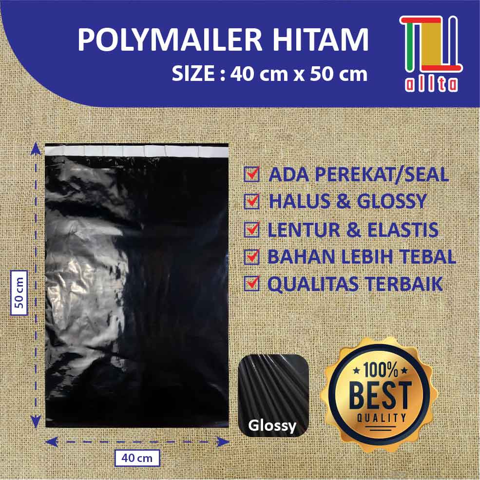 

PLASTIK PACKING OLSHOP PE POLYMAILER kantong kemasan amplop plastik 40x50 HITAM GLOSSY mewah