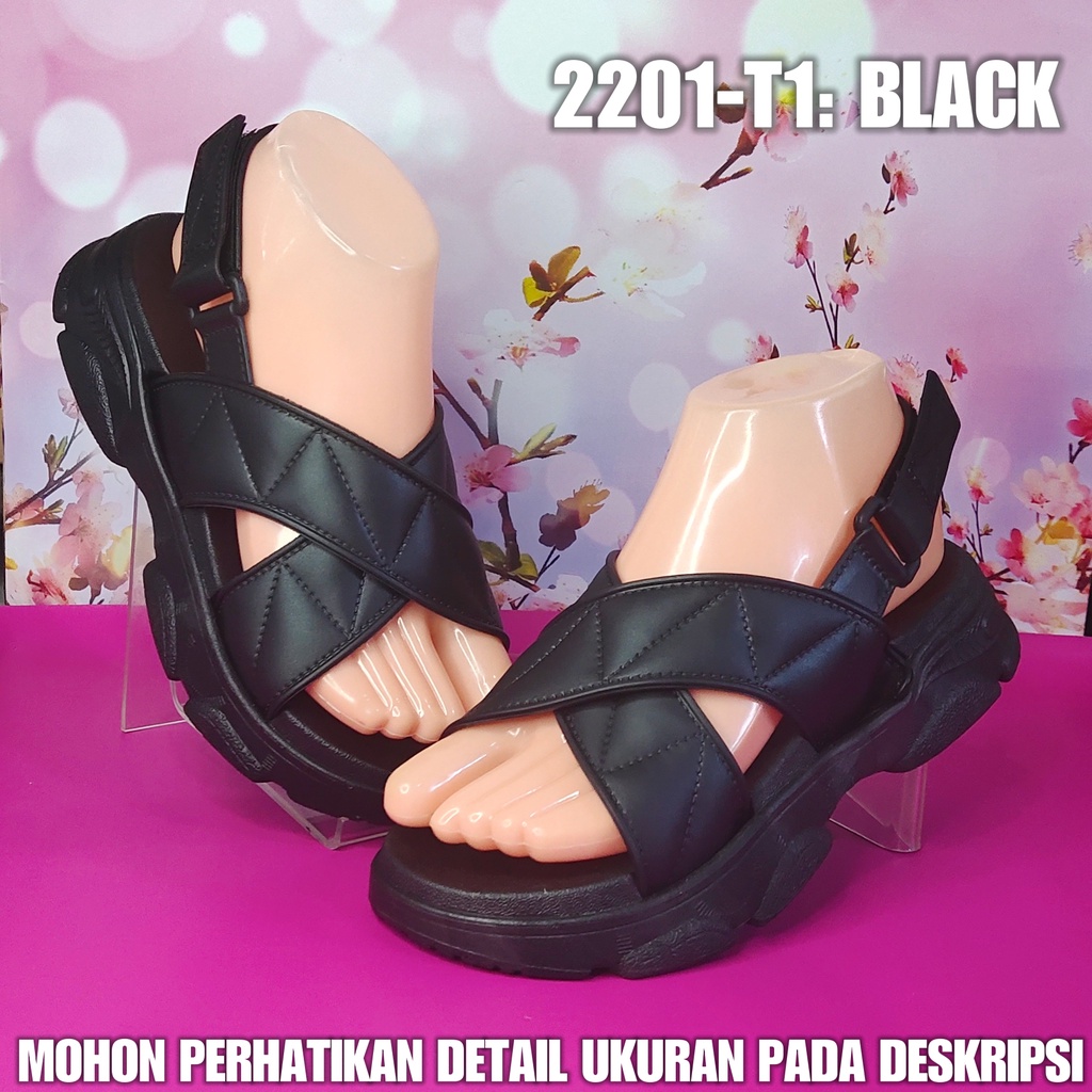 Sendal Karet wanita 2201 T1 Wedges tali LET Black SDLWW