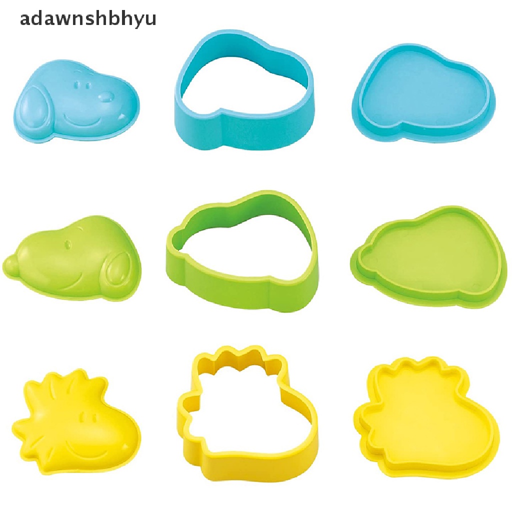 Adawnshbhyu 3Pcs Cetakan Sandwich Lucu Snoopy Roti Kue Biskuit Emboss Device Crust Cookie Cutter Baking Pastry Tools Kue Snoopy DIY Rice Ball Mold ID