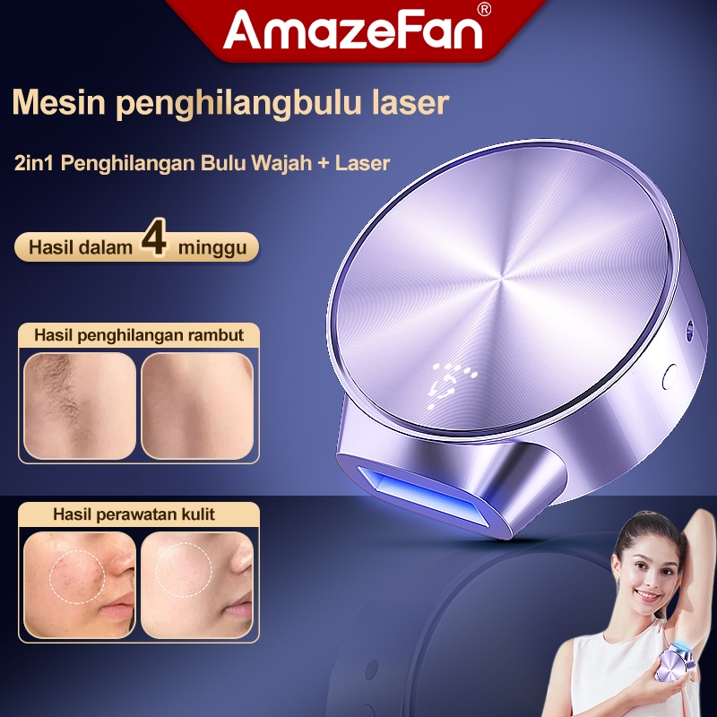 AmazeFan 2in1 IPL Laser hair removal perontok bulu permanen＆pijat wajah Tanpa sakit Kompres dingin 10°C Alat penghilang bulu ketiak permanen 5 tingkat epilator hair remover Alat pencukur bulu kemaluan Rambut bibir/kaki 4 minggu untuk melihat hasilnya