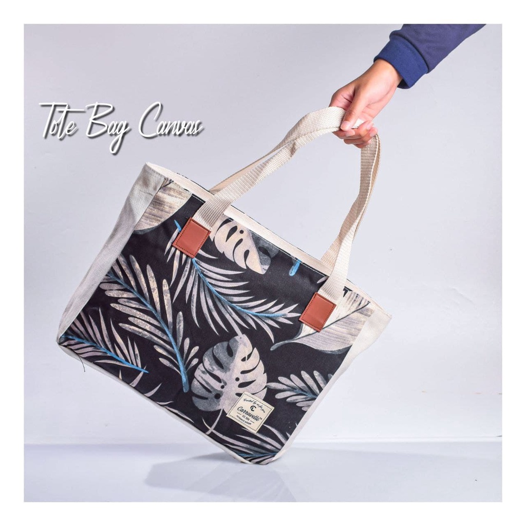 TOTEBAG WANITA RESLETING / TAS TOTE BAG KANVAS SHOPPING/KULIAH/SEMINAR  LANDSCAPE BISA CUSTOM SABLON