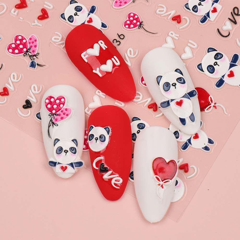 Mxbeauty Kartun Stiker Kuku Lucu Perekat Diri Kelinci Kucing Manikur Aksesoris Panda Nail Art Dekorasi