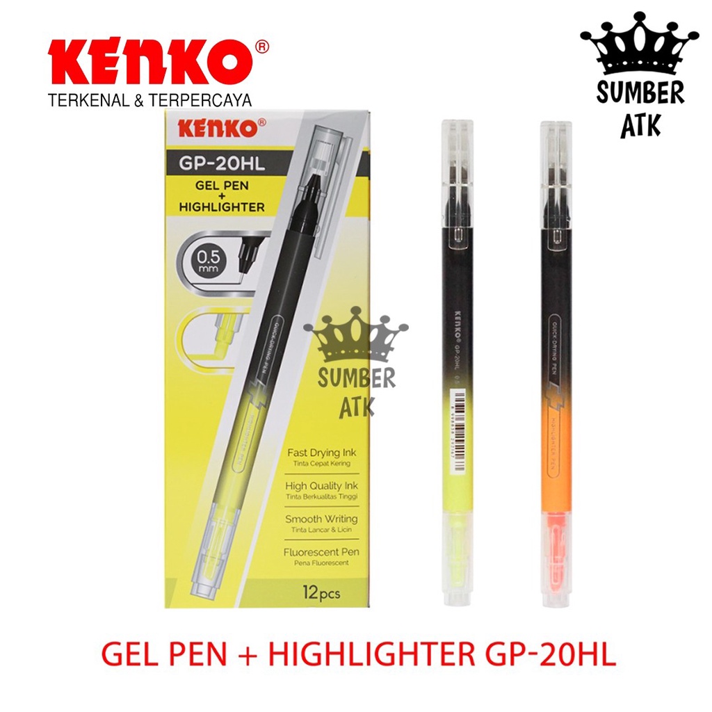 

Gel Pen Pena + Highlighter Penanda GP-20HL kuning dan Orange