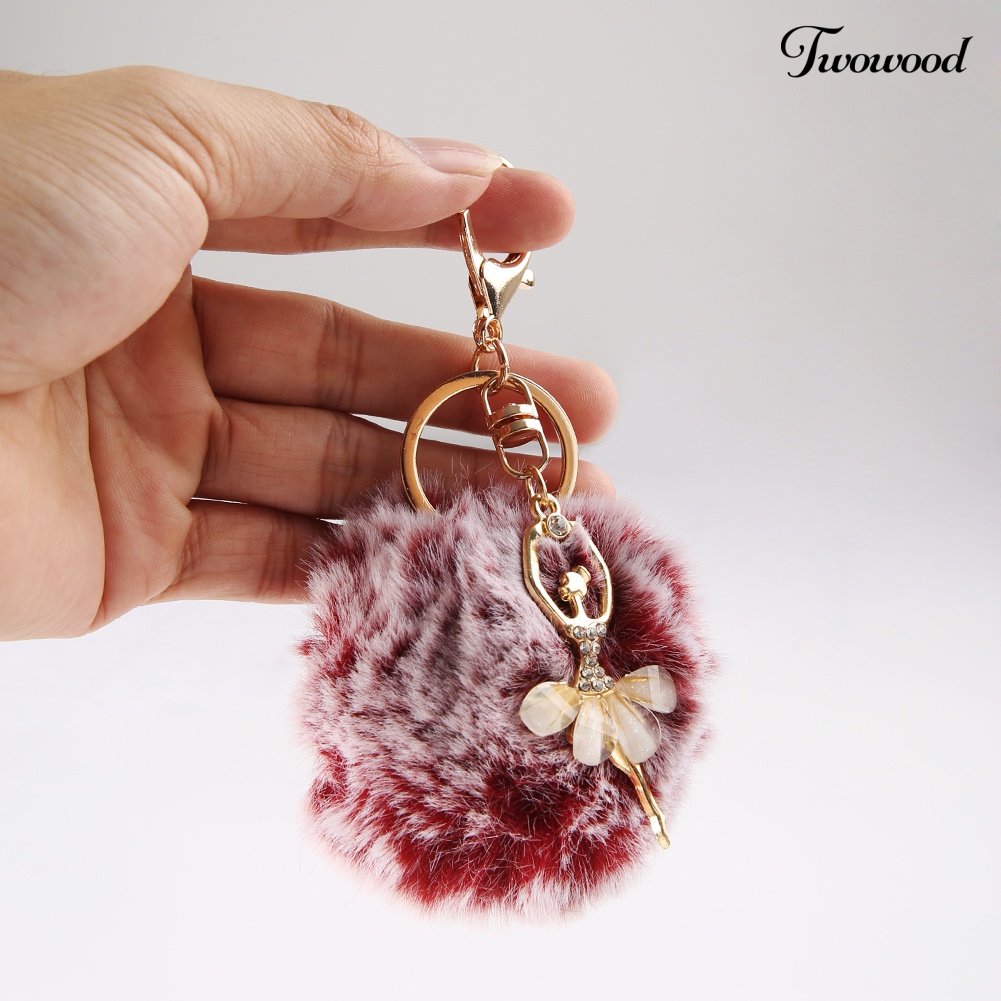 Twowood Cute Dancing Angel Gantungan Kunci Liontin Wanita Key Ring Holder Pompom Tas Ornamen