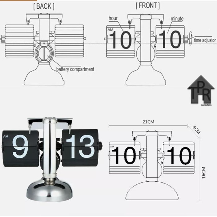 Jam Meja Retro Flip Table Clock Stainless Unik Antik Premium