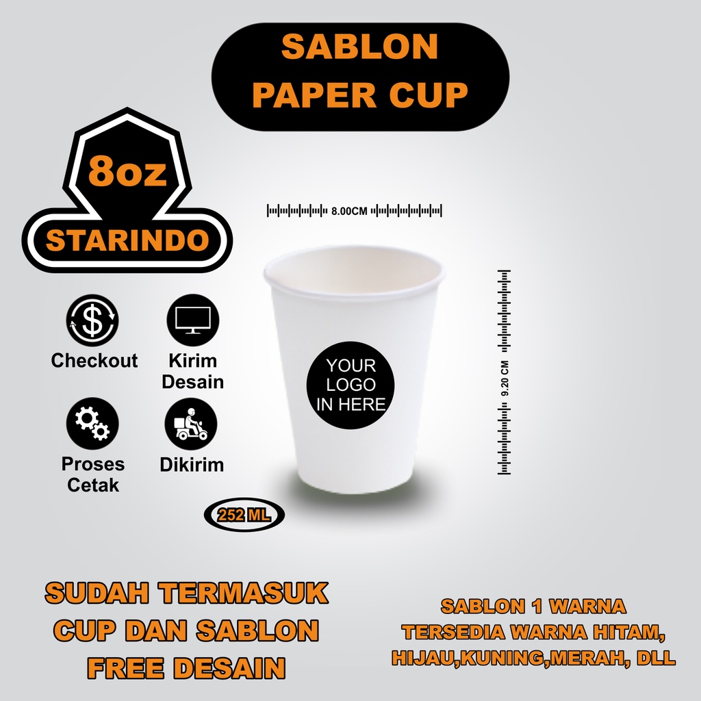 sablon paper cup 8oz minim 500pcs gelas minuman kopi