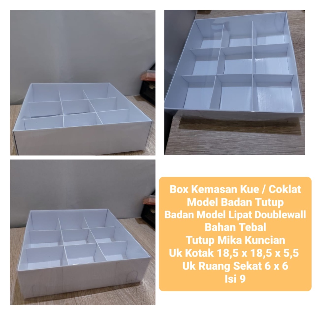 Dus Kemasan Kue / Coklat Uk. 18.5 x 18.5 x 5.5 ( Sekat 9 ) Uk Ruang Sekat 6 cm