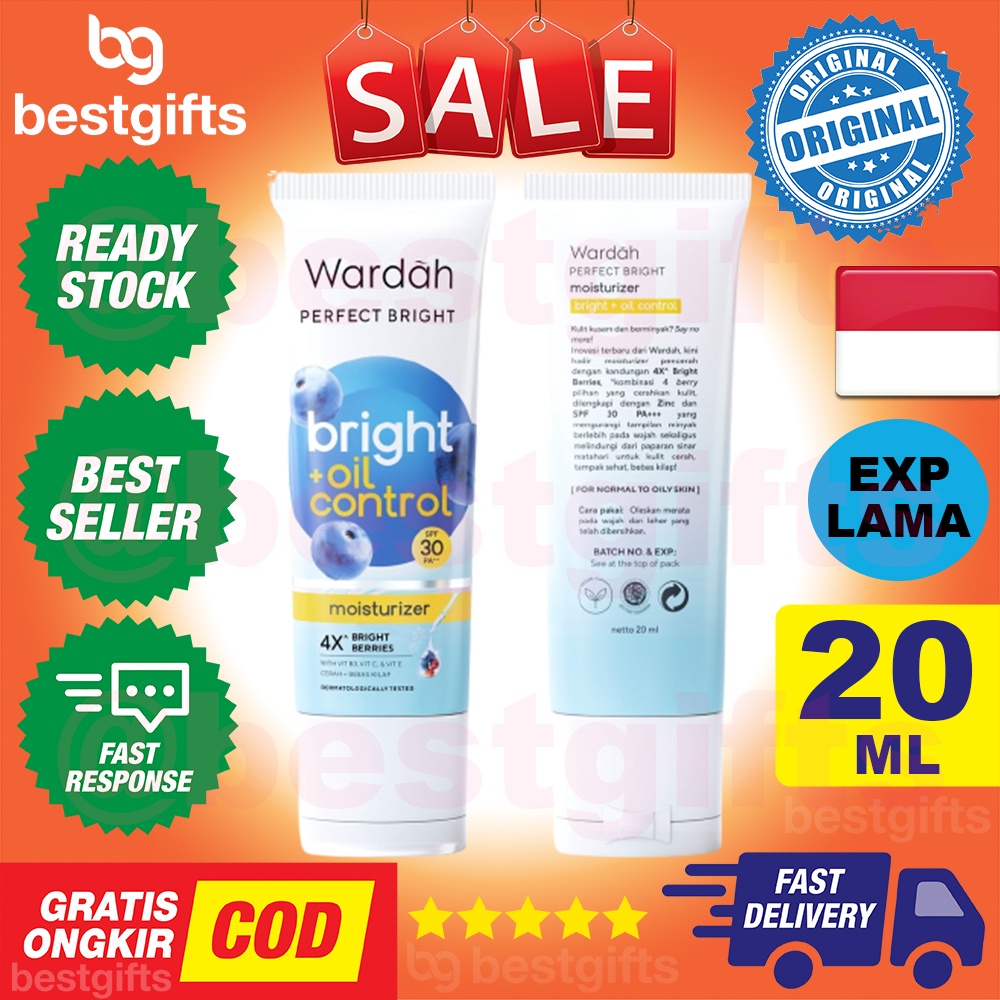 WARDAH PERFECT BRIGHT MOISTURIZER BRIGHT + OIL CONTROL SPF 30 PA+++ PELEMBAB UNTUK KULIT CENDERUNG BERMINYAK 20 ML