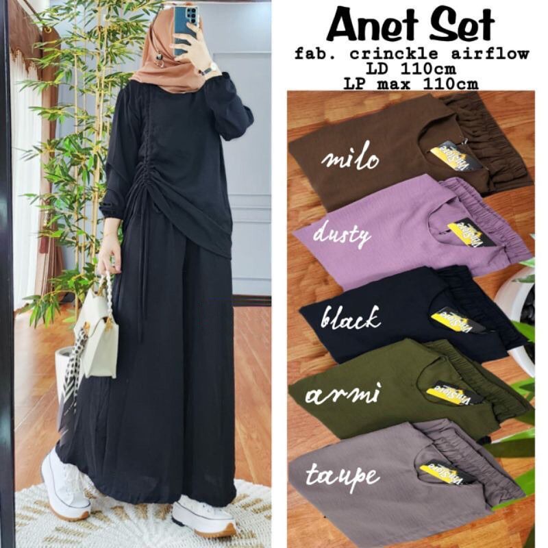 ANET SET WD Bahan CRINKLE AIRFLOW PREMIUM SIZE M L XL DAN XXL PB 67 - 75 cm DAPAT BAJU ATASAN + CELANA SETELAN SERUT CRINKLE TERBARU 2023 KEKINIAN ONE SET WANITA KOREAN SYLE SET WANITA KEKINIAN OOTD