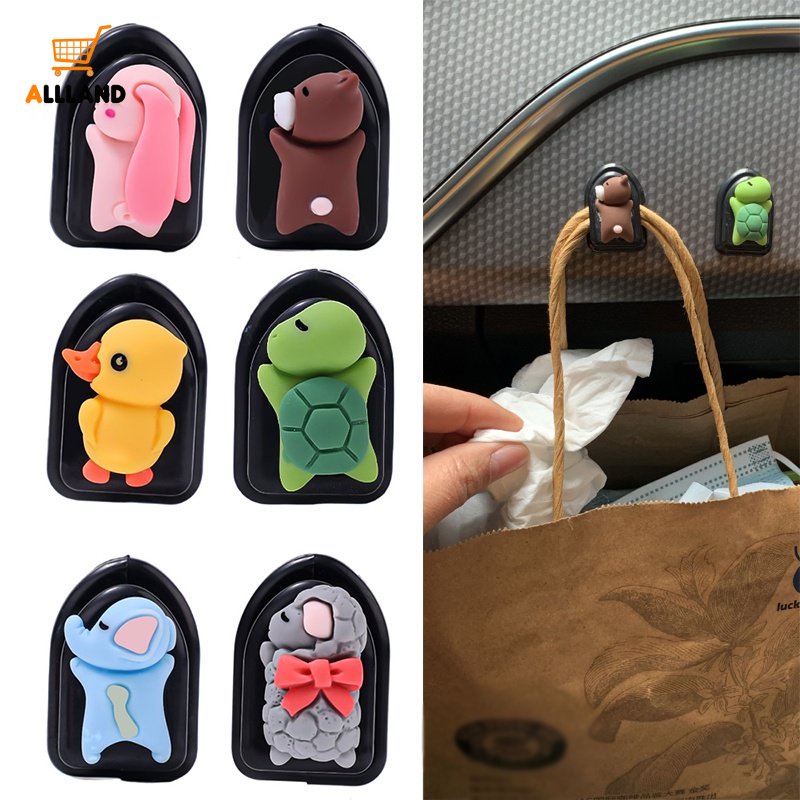 Car Self Adhesive Cute Cartoon Small Animal Hook/Rak Gantung Penyimpanan Tas Belanja Portabel Otomotif/Kait Mini Turtle Rabbit Hias Interior Kendaraan