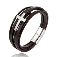 [Z H Perhiasan] Hip Hop Rock Retro Pria Fashion Stainless Steel Kulit Salib Gelang Pesta Perhiasan Aksesoris