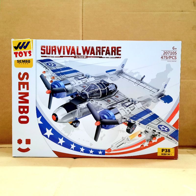 brick sembo block pesawat tempur P38 survival warfare 479 pcs 207105