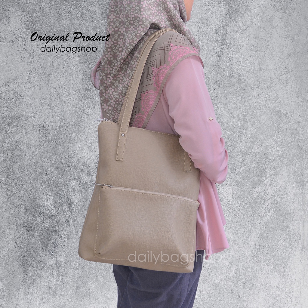 Tas Wanita Besar Tote Bag Laptop 14 Inch Map Dokumen Kuliah Kerja Terkini Resleting Simple Modis