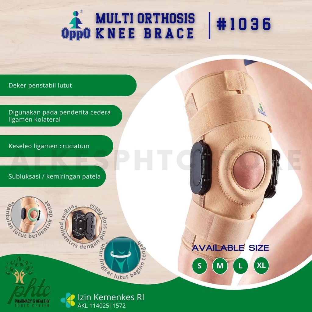 OPPO 1036 Multiorthosis Knee Brace Neoprene l Supports Knee Pasca Bedah l Cedera Ligamen Kolateral l Keseleo Ligamen Cruciatum l Subluksasi Atau Kemiringan Patela