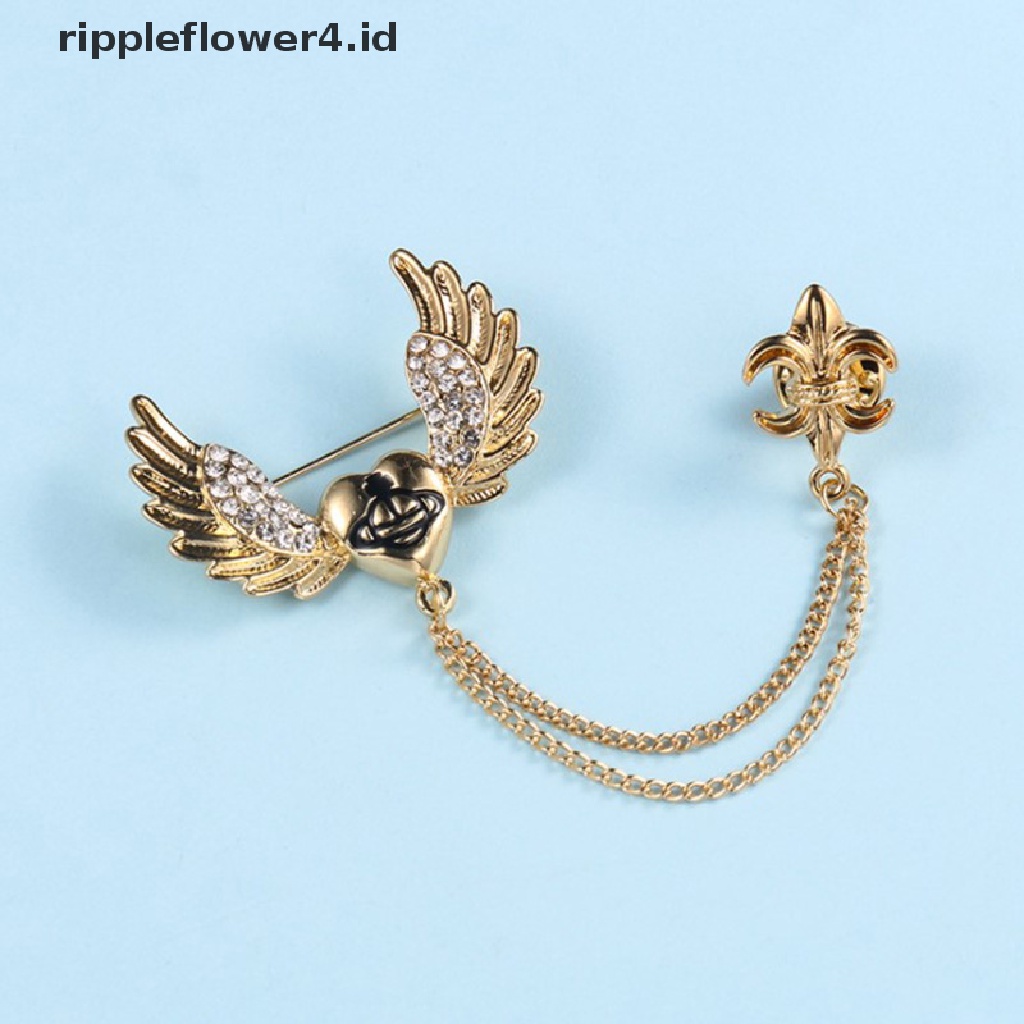 {rippleflower4.id} 1pc Fashion Pria Wanita Rantai Pin Mahkota Sayap Malaikat Naga Navy Jangkar Bros~