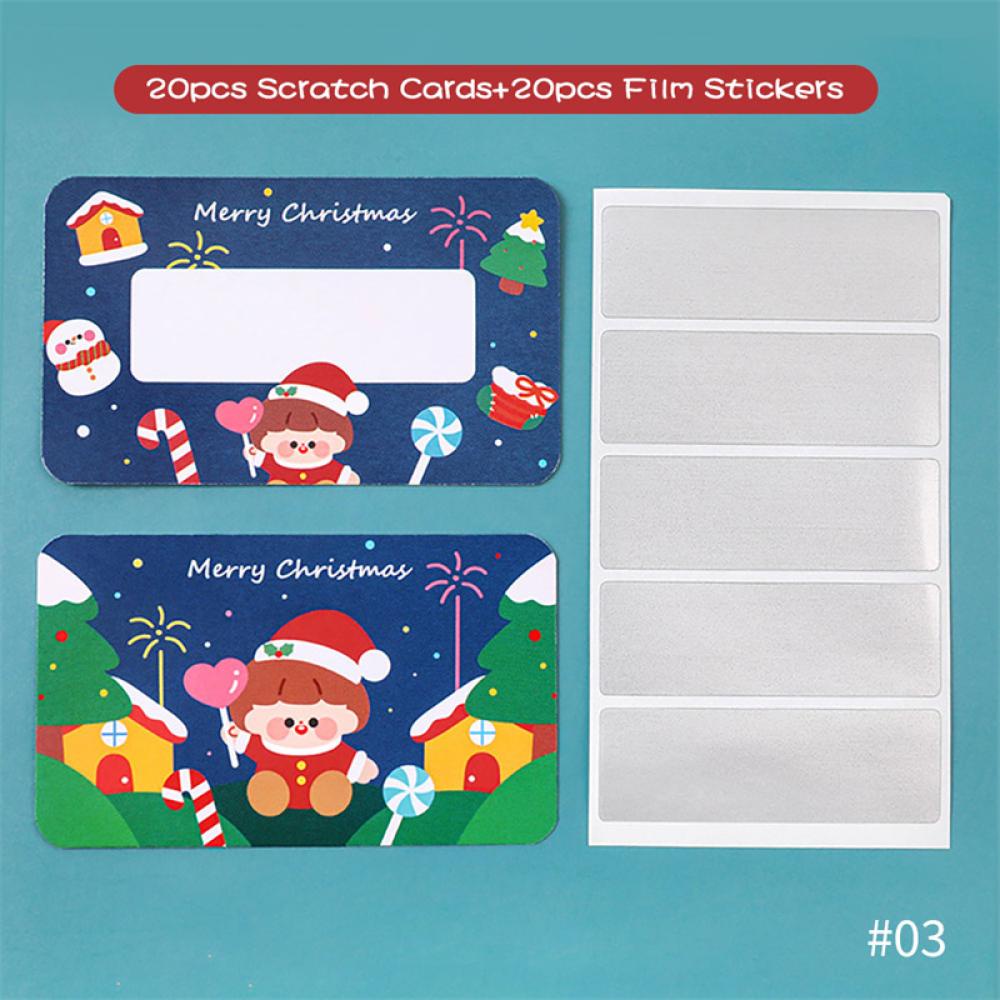 Timekey 20Pcs Hadiah Natal Scratch Card Film Dilapisi Stiker Scratch Off Label DIY Anak Xmas Stiker B1C5