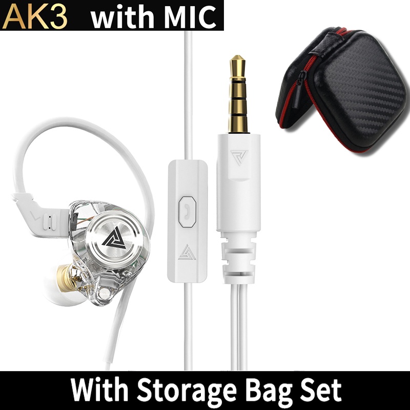 Qkz AK3 FiLe Tembaga Drive Earphone HIFI Subwoofer Kabel Headphone Olahraga Peredam Suara Earbud Headset Gaming Dengan Mic