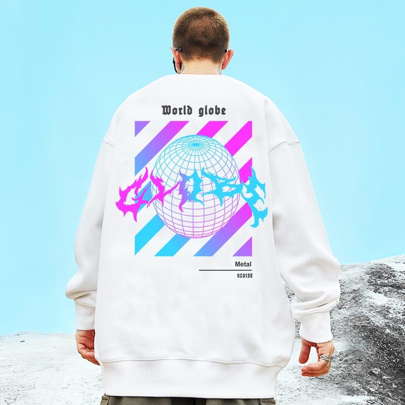 Sweater Basic Crewneck WORLD GLOBE Pria Wanita Bahan FLeece Tebal Ukuran S M L XL XXL XXXL