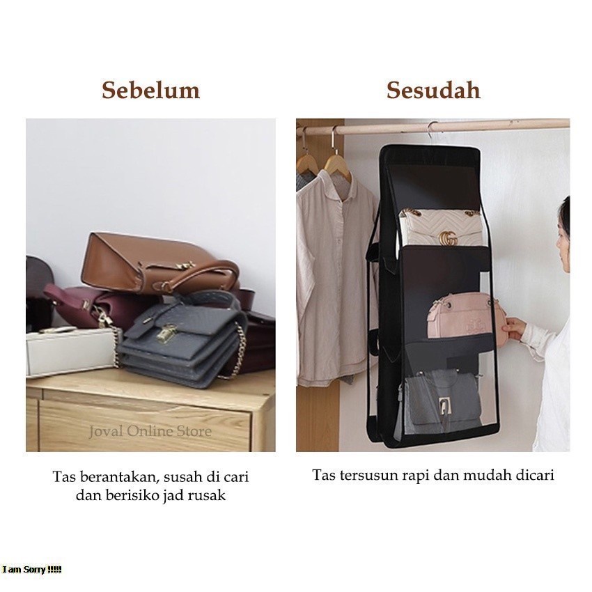 HN RAK GANTUNG PENYIMPANAN TAS 6 SEKAT / GANTUNGAN TAS / BAG ORGANIZER