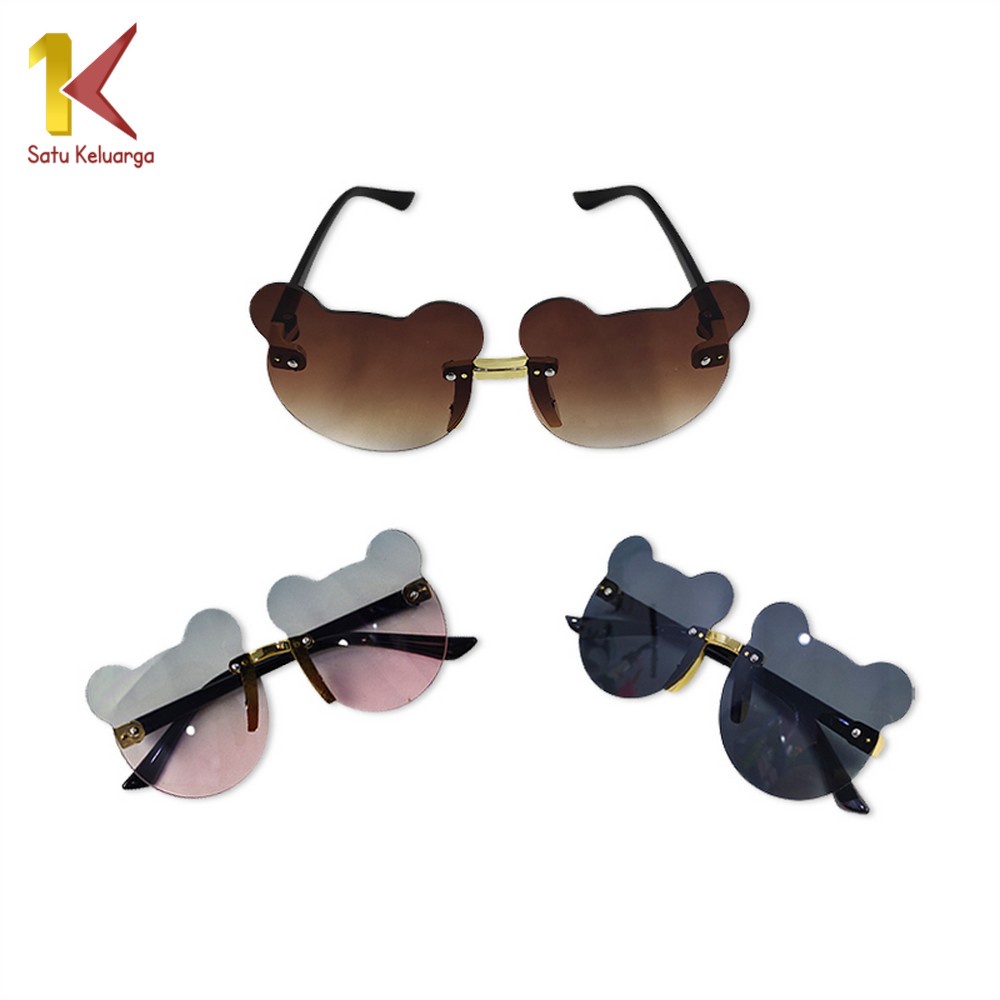 Satu Keluarga Kacamata Beruang Hitam Anak Bayi C672 Sunglasses Kids Fashion Kaca mata Bear Shape Tan