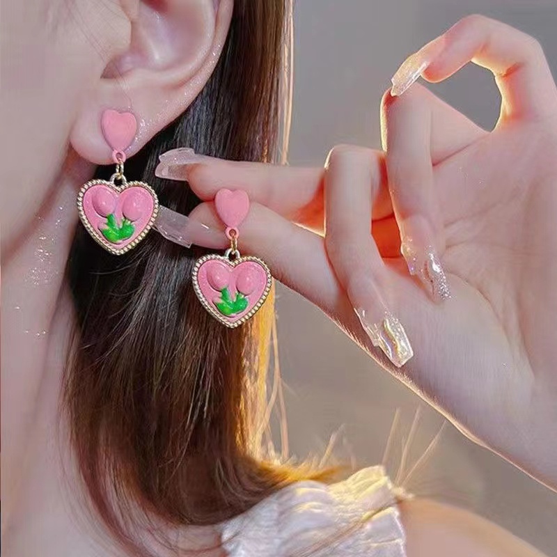 Fashion Kristal Mutiara Tulip Anting Untuk Wanita Hati Fishtail Bunga Drop Earring Perhiasan Aksesoris