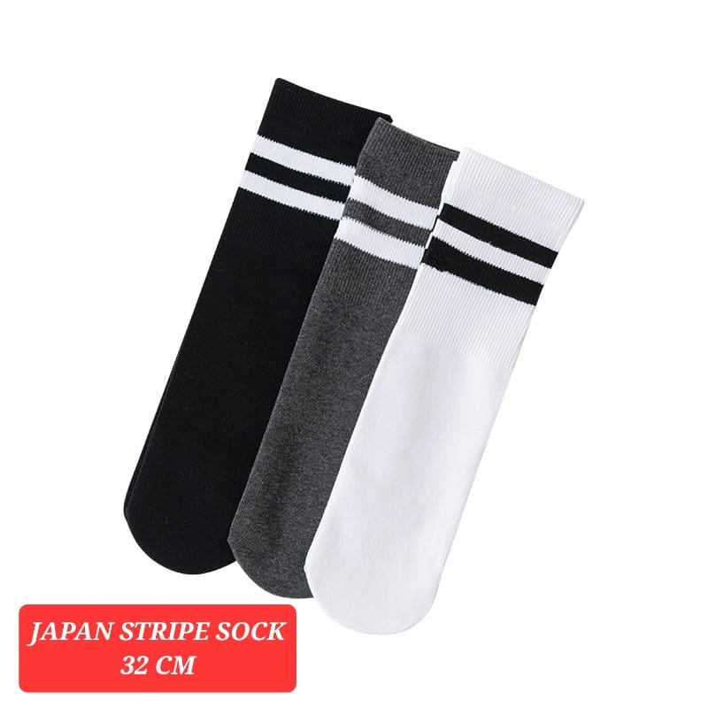 JAPAN STRIPE BLACK SOCK KAOS KAKI PANJANG ALA JEPANG KOREA FASHION IMPORT